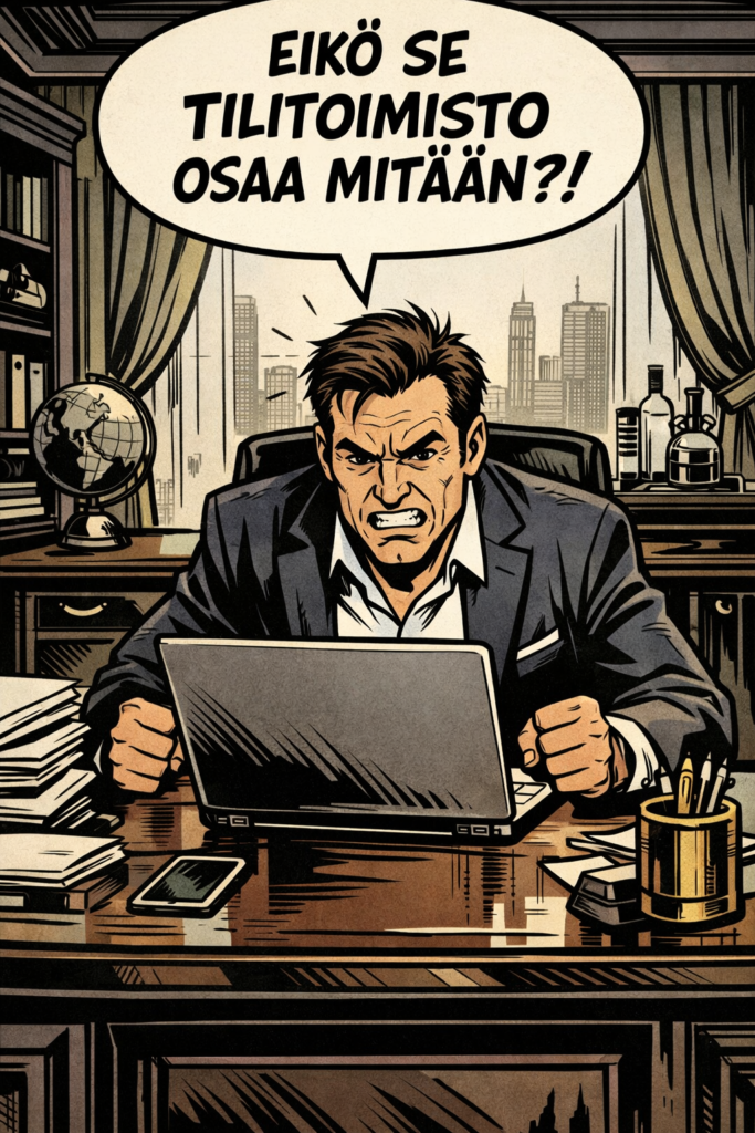 Yrittäjä on vihainen surkealle tilitoimistolle